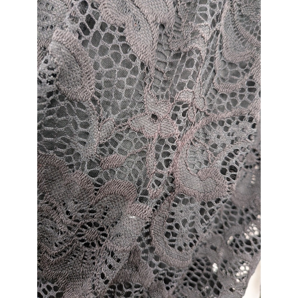 Whimsigoth Fairycore Emo Party Black Floral Lace Mock Neck Long Sleeve L Top - Picture 7 of 10